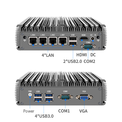 مینی کامپیوتر بدون فن صنعتی 4 lan RJ45 Giga چهار هسته ای J4125 core i3 i5 i7 کامپیوتر مینی صنعتی بدون فن