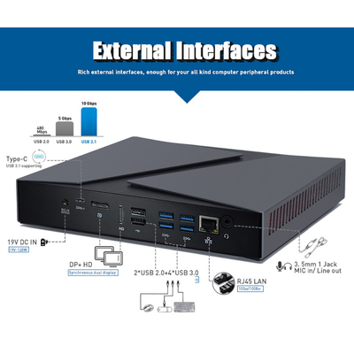 Win 10 Pro Inte1 I9 9880H Industrial Mini PC 8GB DDR4 Nvme M.2 SSD 256GB صفحه نمایش دوگانه گیگابیتی LAN Mini PC
